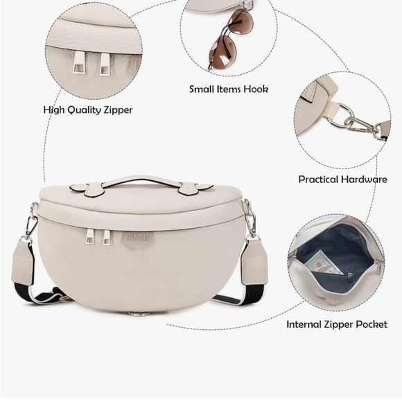 Tan Crescent Crossbody Bag with Adjustable Strap - Picture 8 of 9